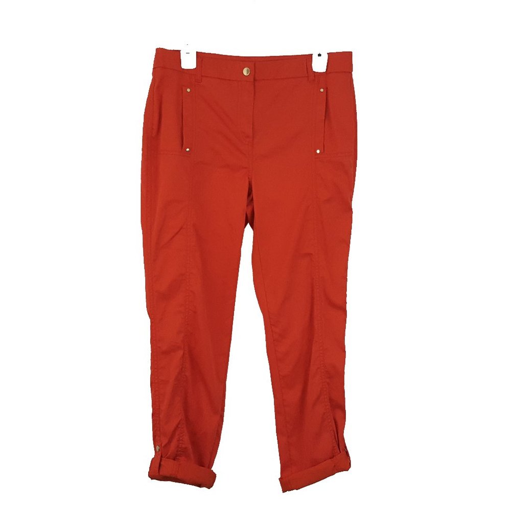 Chico's Lightweight Skinny Roll Tab Ankle Pants, Solid Red Cotton Blend